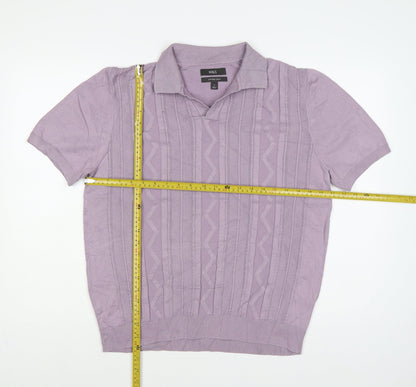 Marks and Spencer Men's Purple M Cable Knit Collared Short Sleeve Jumper