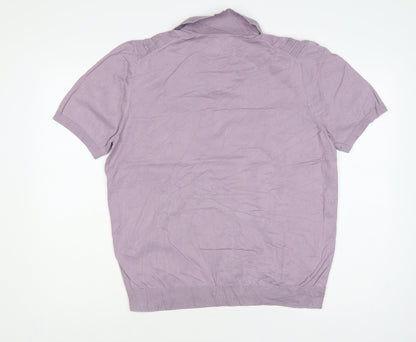 Marks and Spencer Men's Purple M Cable Knit Collared Short Sleeve Jumper
