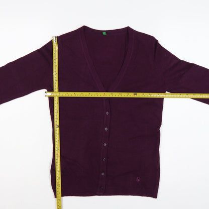 Benetton Women’s Purple XS 100% Wool V-Neck Button Cardigan