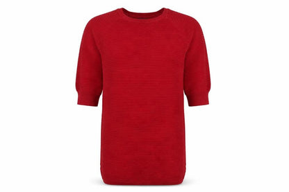 Front view of French Connection Women Red M Knee Length Jumper Dress Cotton Knit