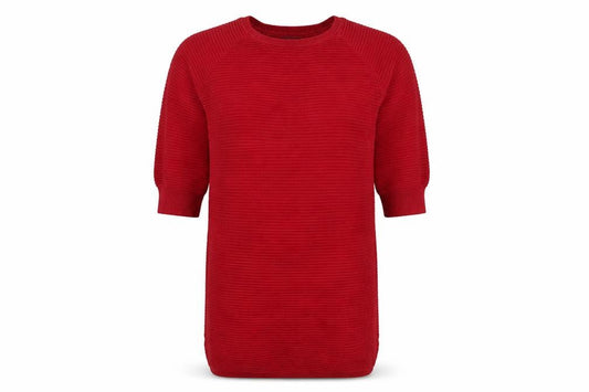 Front view of French Connection Women Red M Knee Length Jumper Dress Cotton Knit