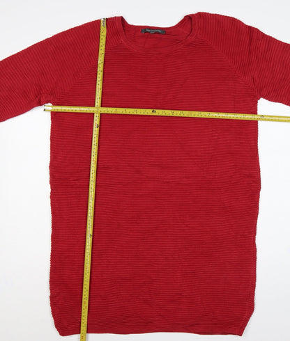 French Connection Women Red M Knee Length Jumper Dress Cotton Knit