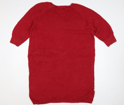 French Connection Women Red M Knee Length Jumper Dress Cotton Knit