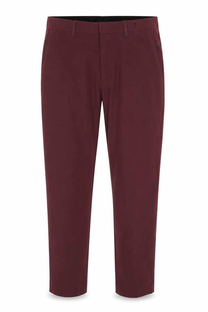Front view of ASOS Men's Burgundy Red 32 Slim Tapered Dress Trousers 32L