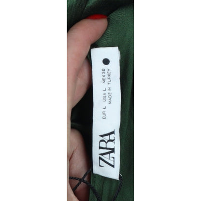 Zara Women Green Satin Strappy Ruched Long Slip Dress Size L