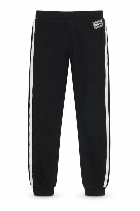 Front view of Pineapple girls’ black 11-12 years jogger sweatpants side stripe