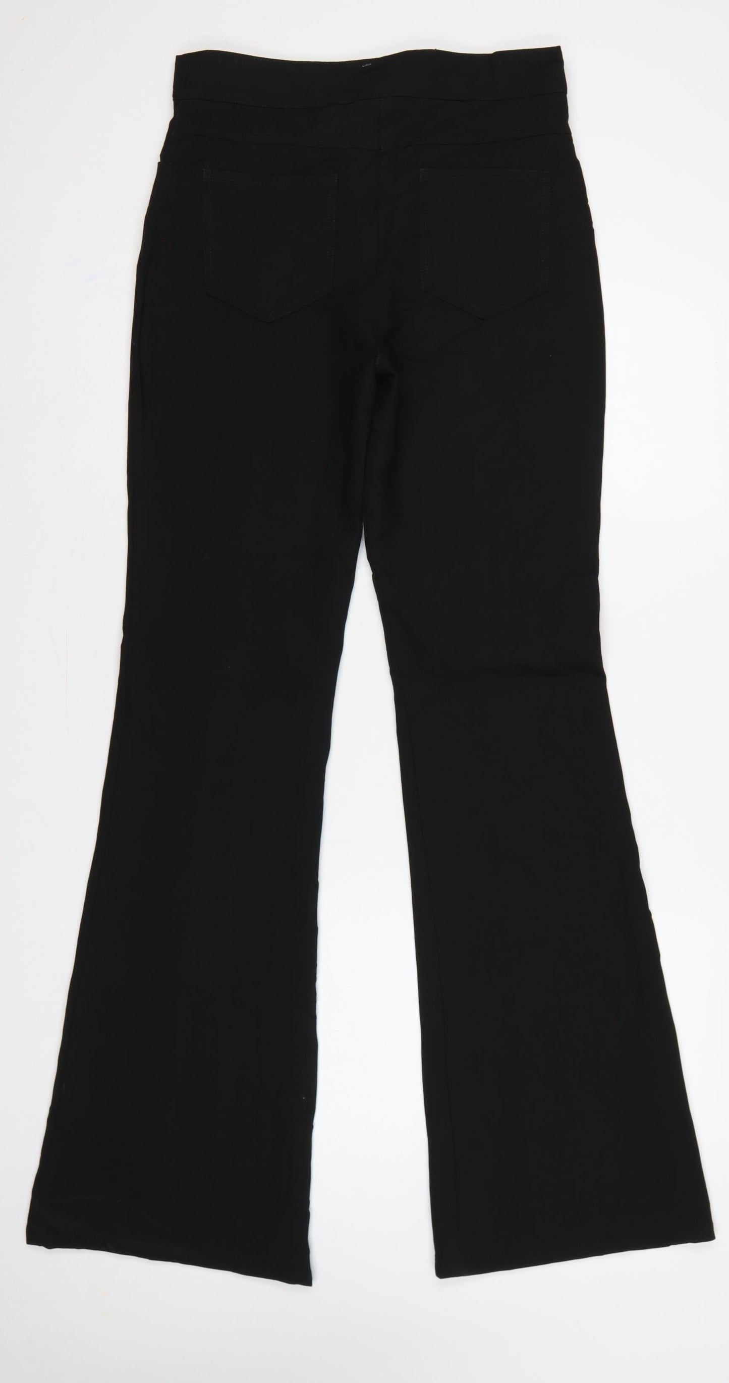 Zara Women Black UK 8 High Rise Flared Trousers Gold Button Detail