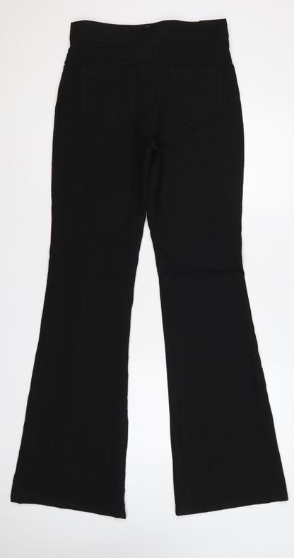 Zara Women Black UK 8 High Rise Flared Trousers Gold Button Detail