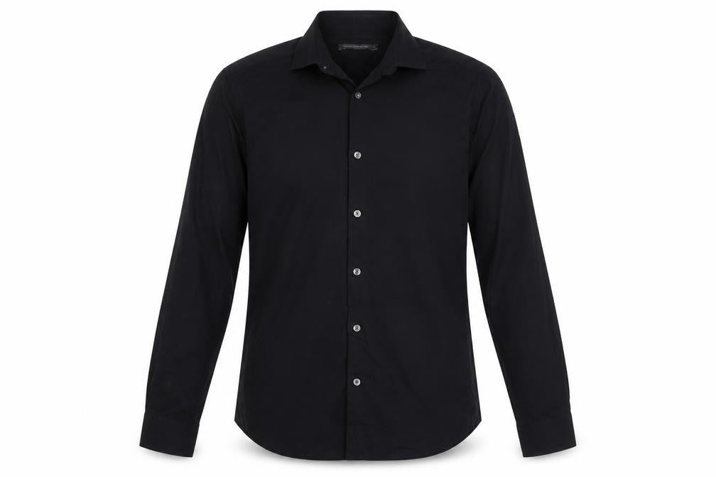 Front view of French Connection Men's Black S Long Sleeve Point Collar Button-Up Shirt