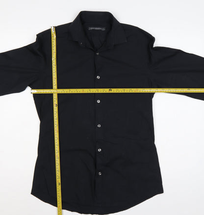 French Connection Men's Black S Long Sleeve Point Collar Button-Up Shirt