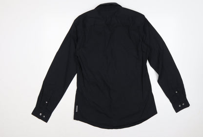 French Connection Men's Black S Long Sleeve Point Collar Button-Up Shirt