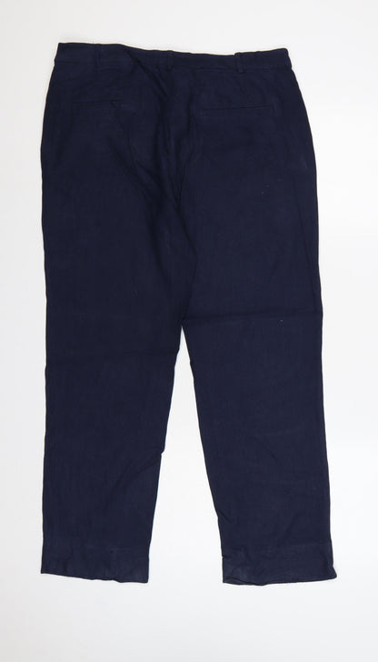 Marks and Spencer Women Navy UK 12 Linen Blend Straight Tailored Trousers