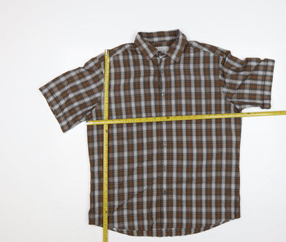 M&S Mens Brown Plaid Short Sleeve Button-Down Shirt L Regular Fit
