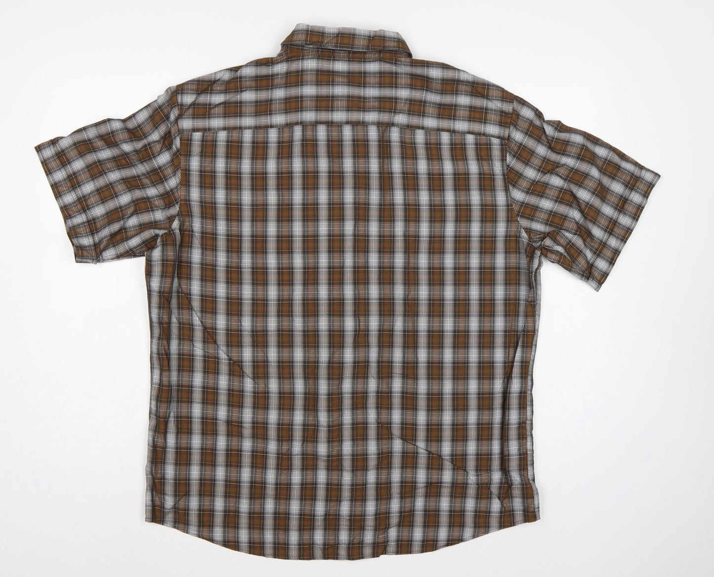 M&S Mens Brown Plaid Short Sleeve Button-Down Shirt L Regular Fit