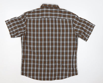 M&S Mens Brown Plaid Short Sleeve Button-Down Shirt L Regular Fit