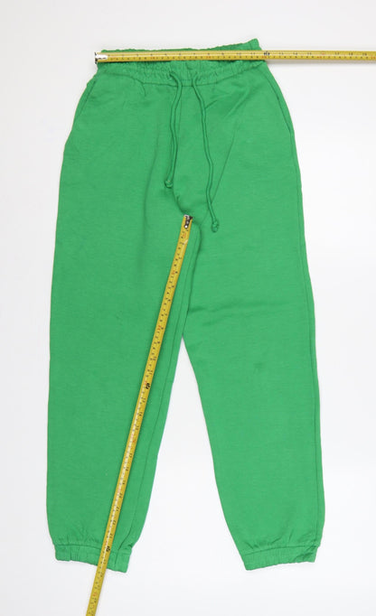 Zara Women Green S Cotton Blend Drawstring Cuffed Jogger Trousers