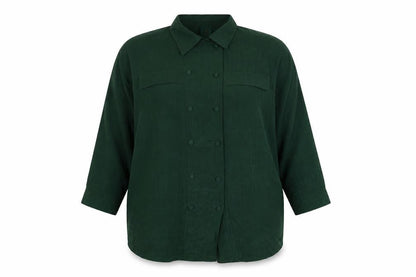 Front view of Canda Women Green UK 16 Basic Double-Breasted Button-Up Blouse