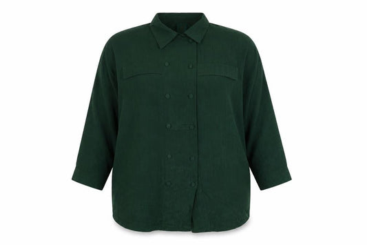 Front view of Canda Women Green UK 16 Basic Double-Breasted Button-Up Blouse