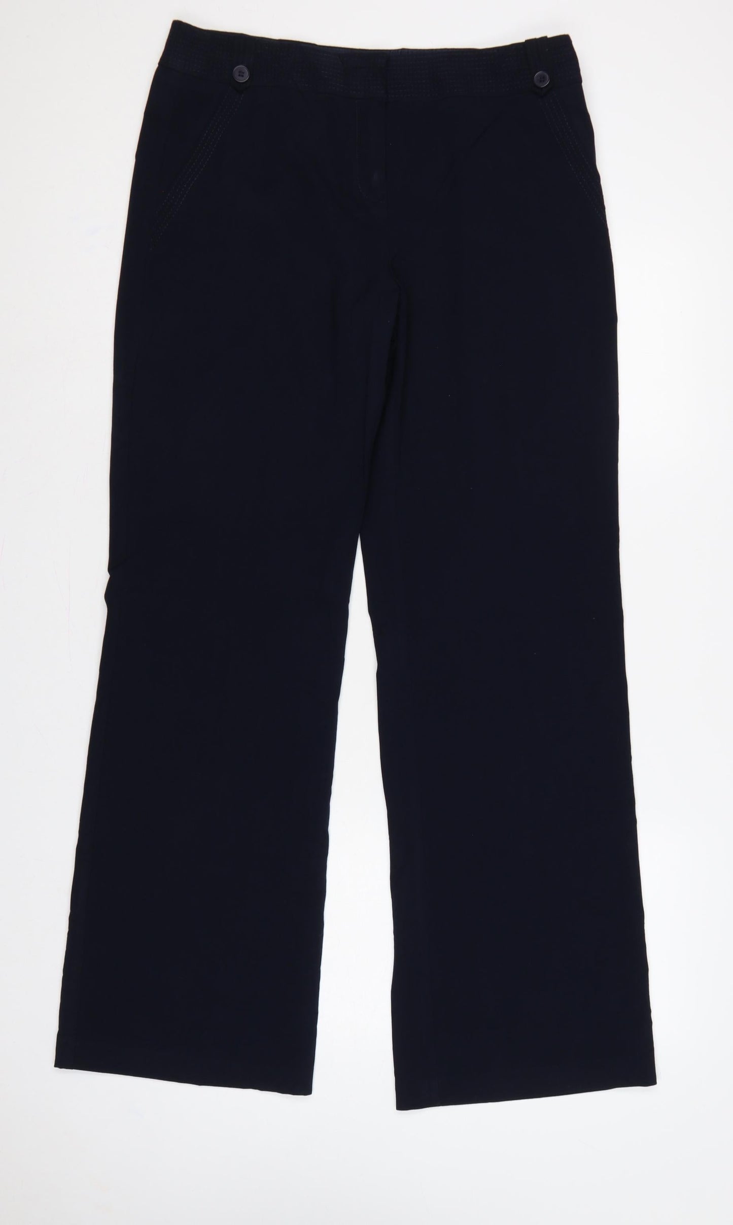 Marks & Spencer Women Blue UK 14 Long Wide-Leg Trousers Pockets
