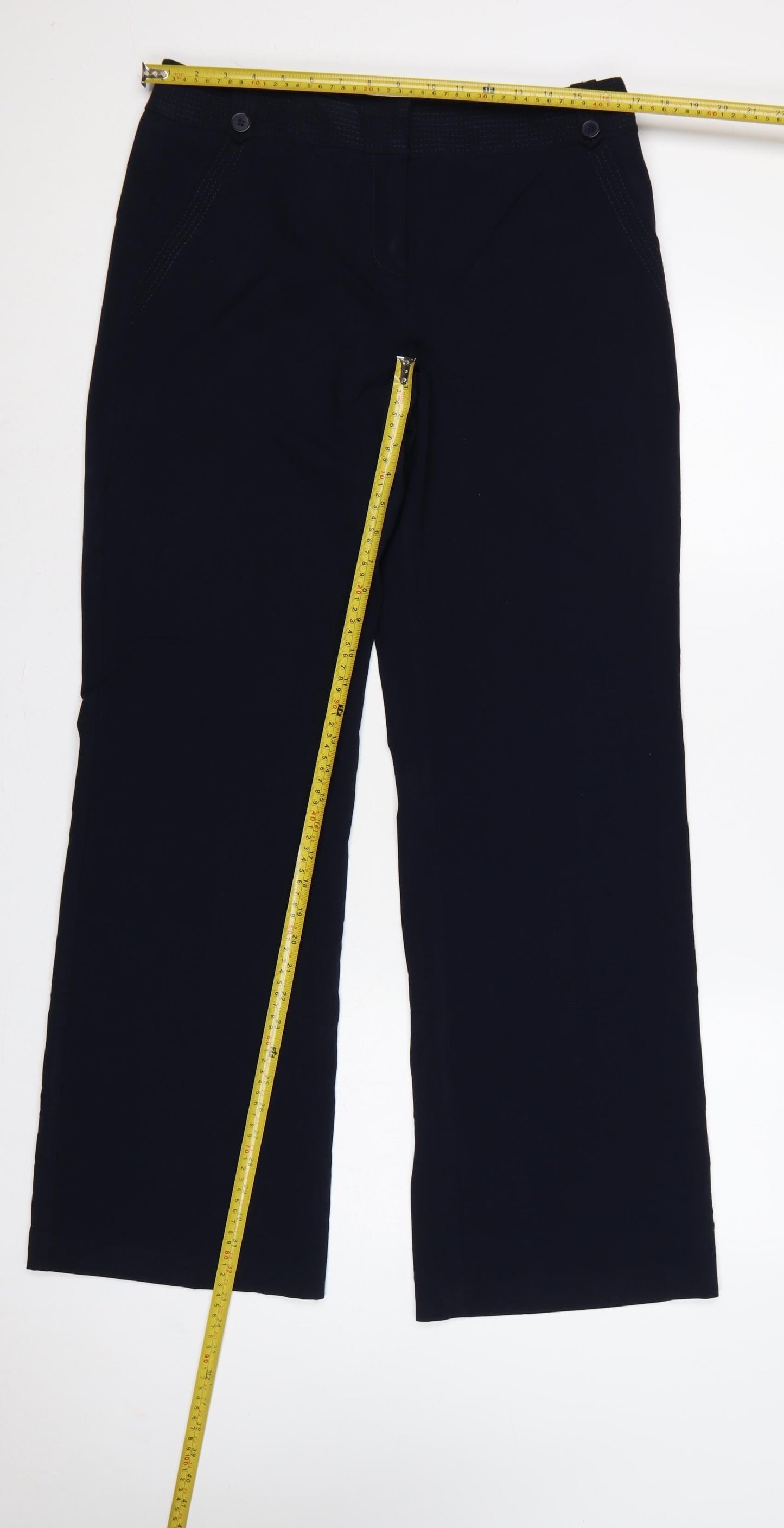 Marks & Spencer Women Blue UK 14 Long Wide-Leg Trousers Pockets