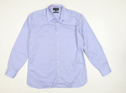 Marks and Spencer Autograph Men's Blue Pink Stripe 16.5 Cotton Dress Shirt
