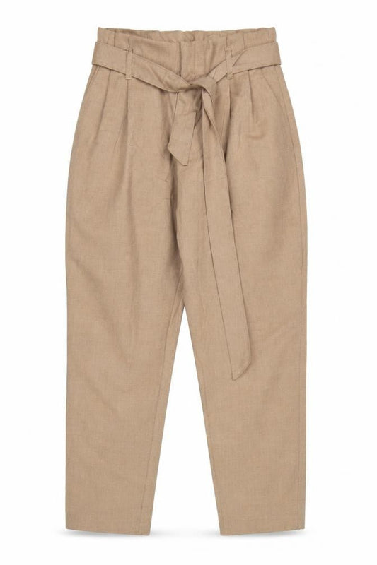H&M Women Beige UK 12 Paperbag Tapered Belted Trousers