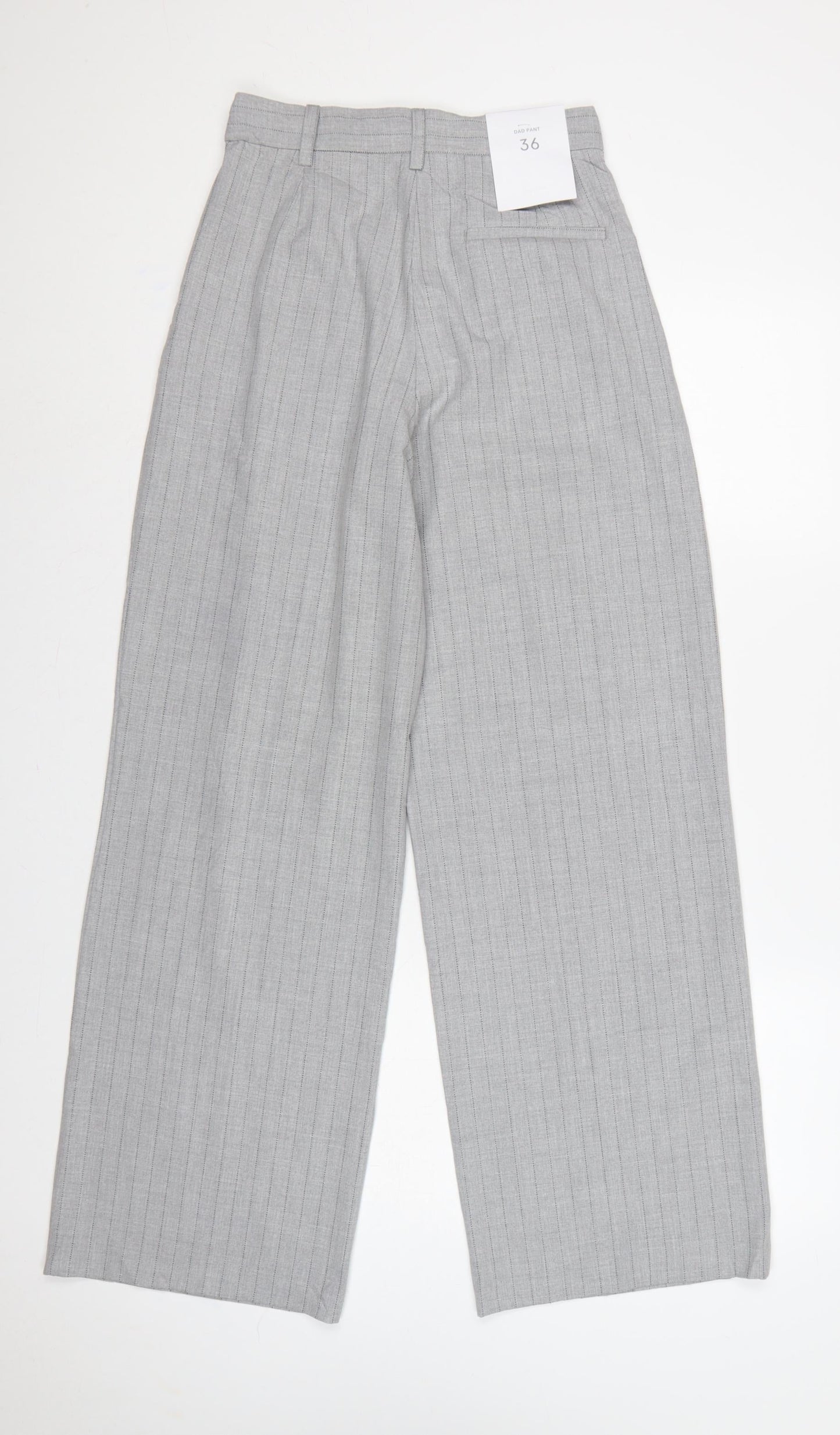 Bershka Women Grey Pinstripe UK 8 High Rise Wide Leg Dress Trousers