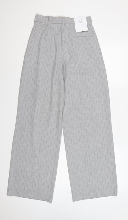 Bershka Women Grey Pinstripe UK 8 High Rise Wide Leg Dress Trousers