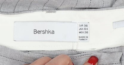 Bershka Women Grey Pinstripe UK 8 High Rise Wide Leg Dress Trousers