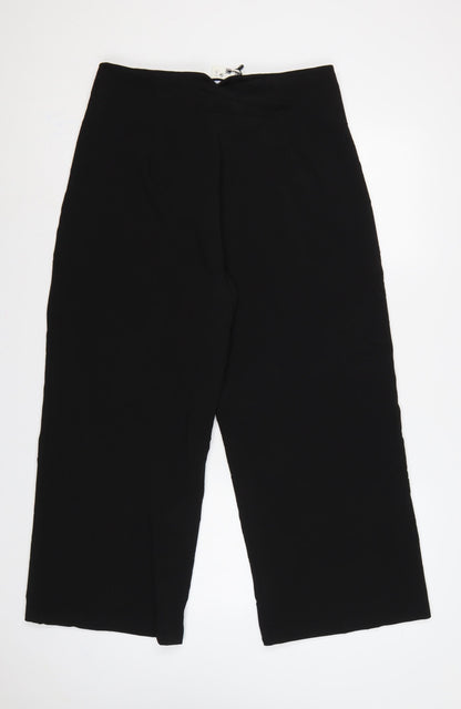 Zara Women Black XL High Rise Wide Leg Stretch Trousers Pockets