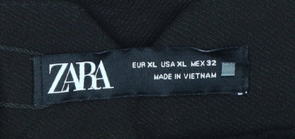 Zara Women Black XL High Rise Wide Leg Stretch Trousers Pockets