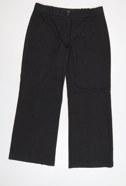Marks & Spencer Women Black Pinstripe Wide Leg Dress Trousers UK 16