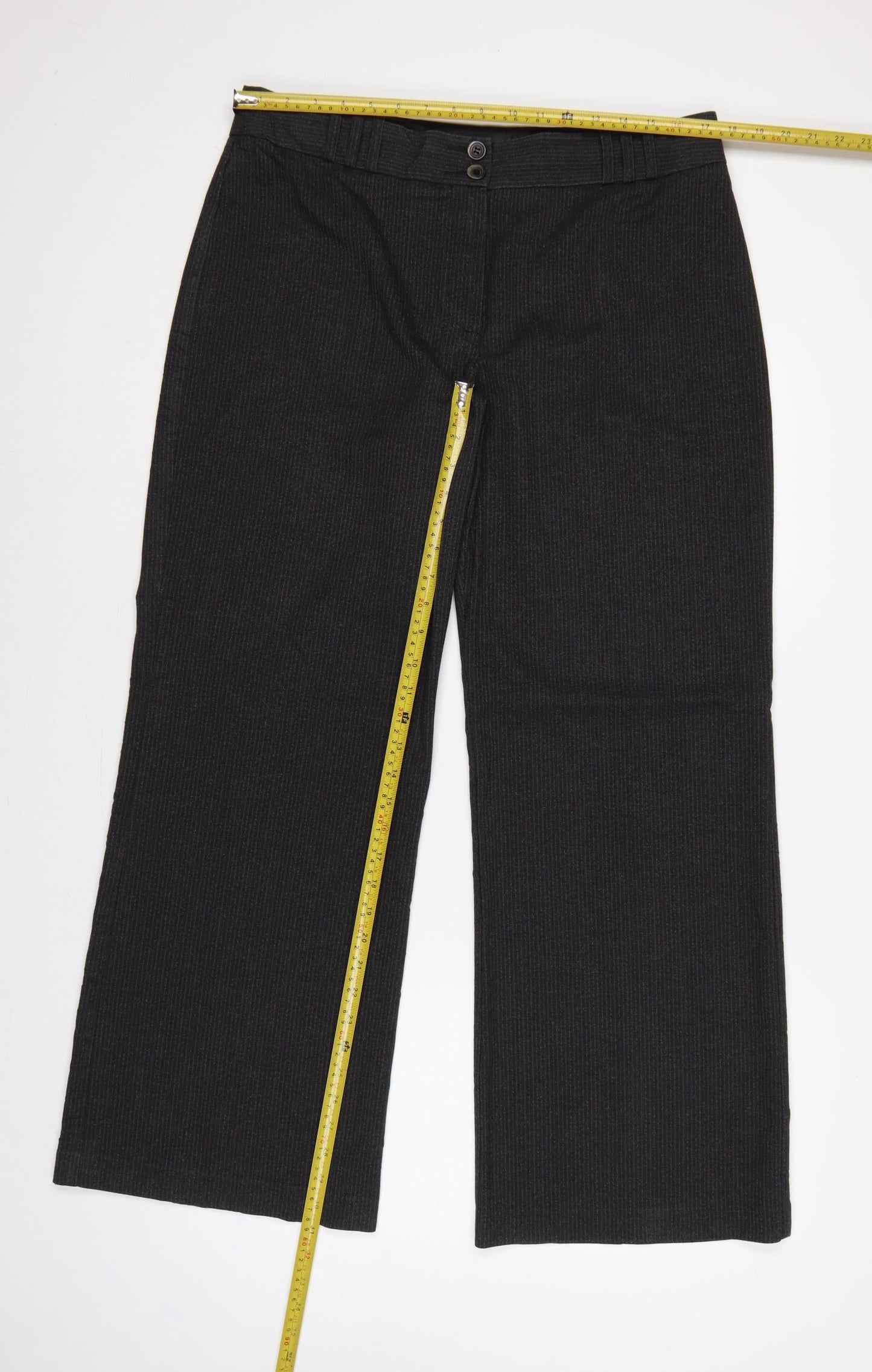 Marks & Spencer Women Black Pinstripe Wide Leg Dress Trousers UK 16