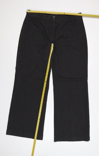 Marks & Spencer Women Black Pinstripe Wide Leg Dress Trousers UK 16