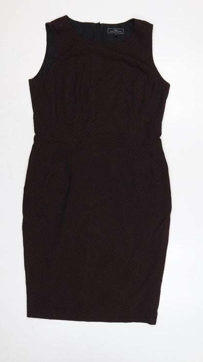 Next Women Red Geometric Pencil Dress UK 14 Sleeveless Workwear