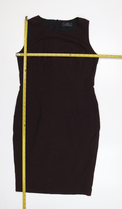 Next Women Red Geometric Pencil Dress UK 14 Sleeveless Workwear
