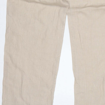 Zara Women Beige M Wide Leg Drawstring Relaxed Trousers