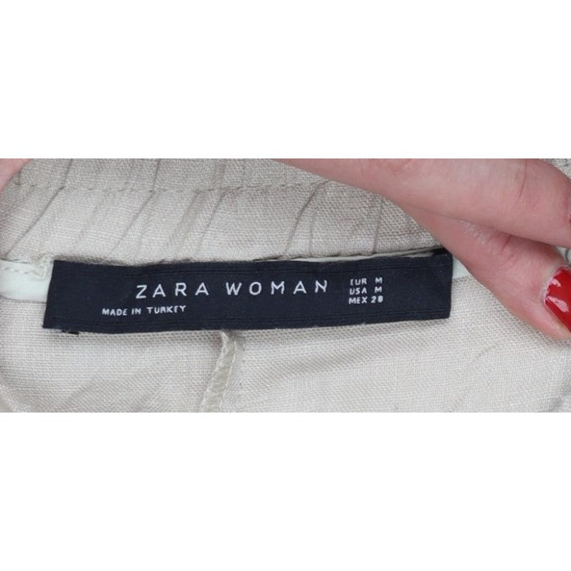 Zara Women Beige M Wide Leg Drawstring Relaxed Trousers