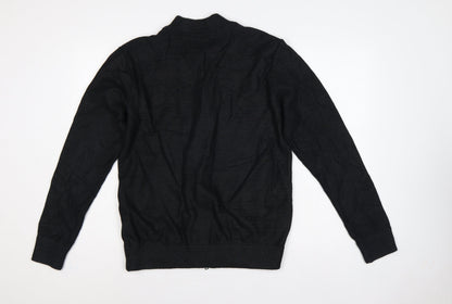 Zara Man Men's Black L Full Zip Mock Neck Cotton Blend Knit Jumper