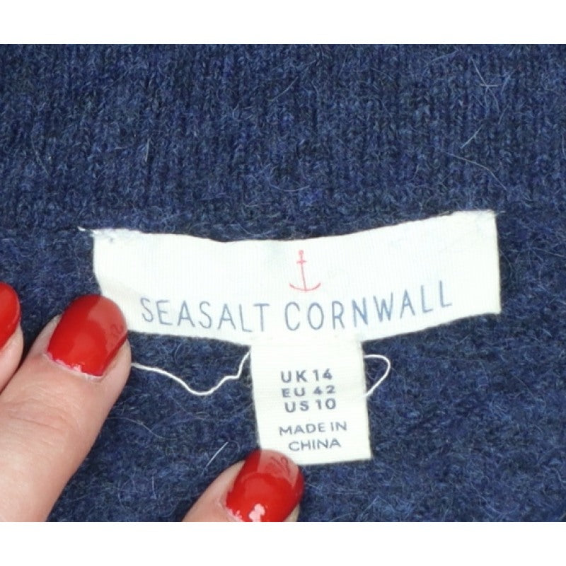 Seasalt Cornwall Women’s Blue Cowl Neck Knit Pullover Jumper UK 14