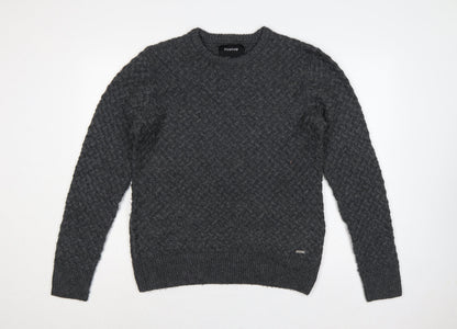 Firetrap Men’s Grey L Chunky Knit Crew Neck Pullover Jumper