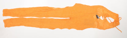 PrettyLittleThing Women Orange UK 6 Sheer Knit Tie Back Jumpsuit