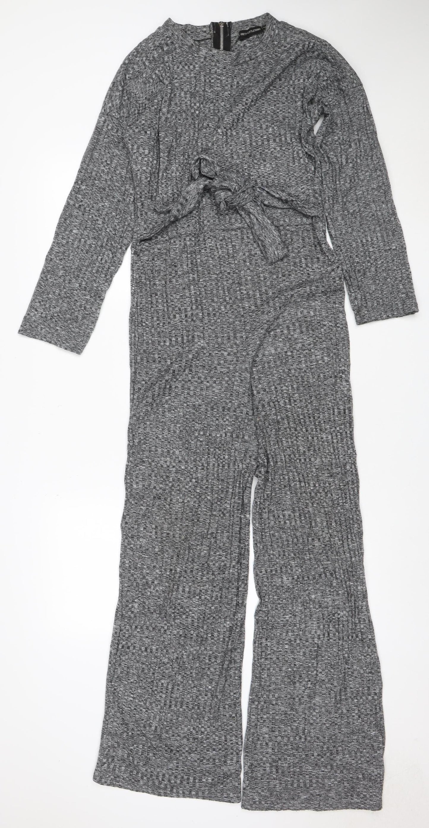 PrettyLittleThing Women Grey UK 8 Textured Zip Front Jumpsuit