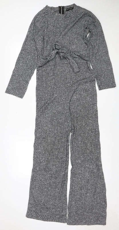 PrettyLittleThing Women Grey UK 8 Textured Zip Front Jumpsuit