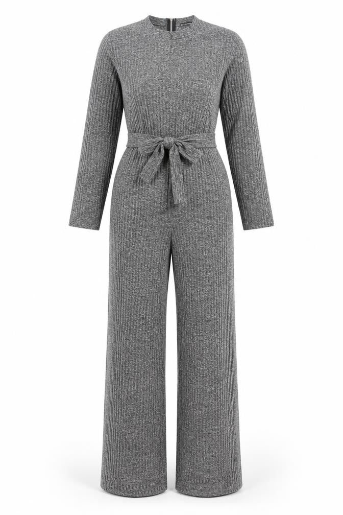 PRETTYLITTLETHING Women Grey UK 8 Textured Zip Front Jumpsuit