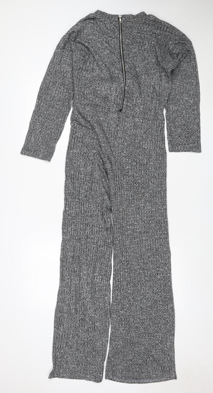 PrettyLittleThing Women Grey UK 8 Textured Zip Front Jumpsuit