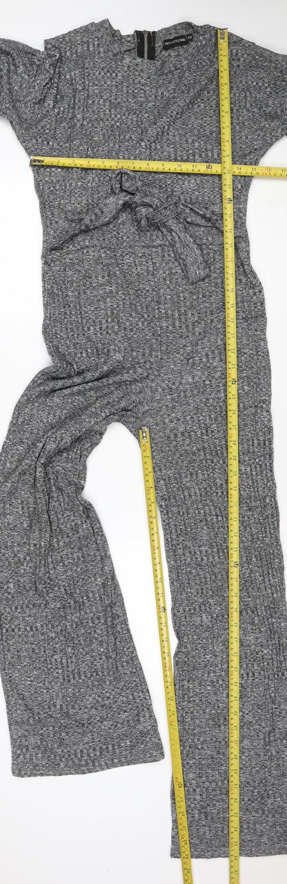 PrettyLittleThing Women Grey UK 8 Textured Zip Front Jumpsuit