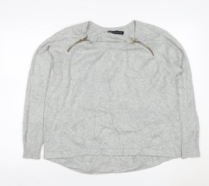 French Connection Women Grey XL Zip Shoulder Crew Neck Jumper