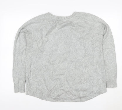 French Connection Women Grey XL Zip Shoulder Crew Neck Jumper