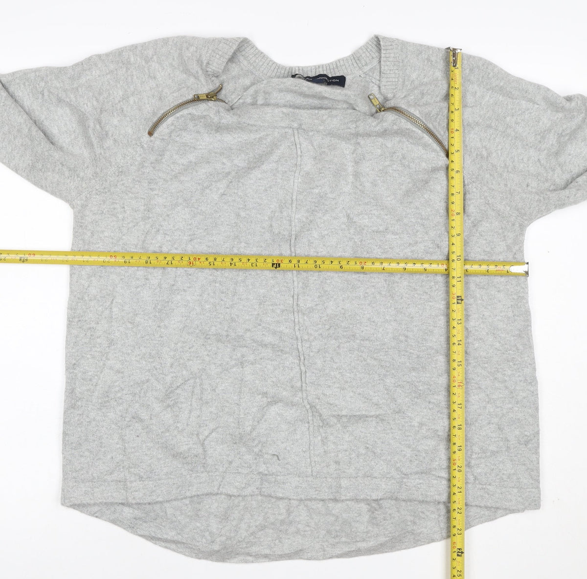 French Connection Women Grey XL Zip Shoulder Crew Neck Jumper